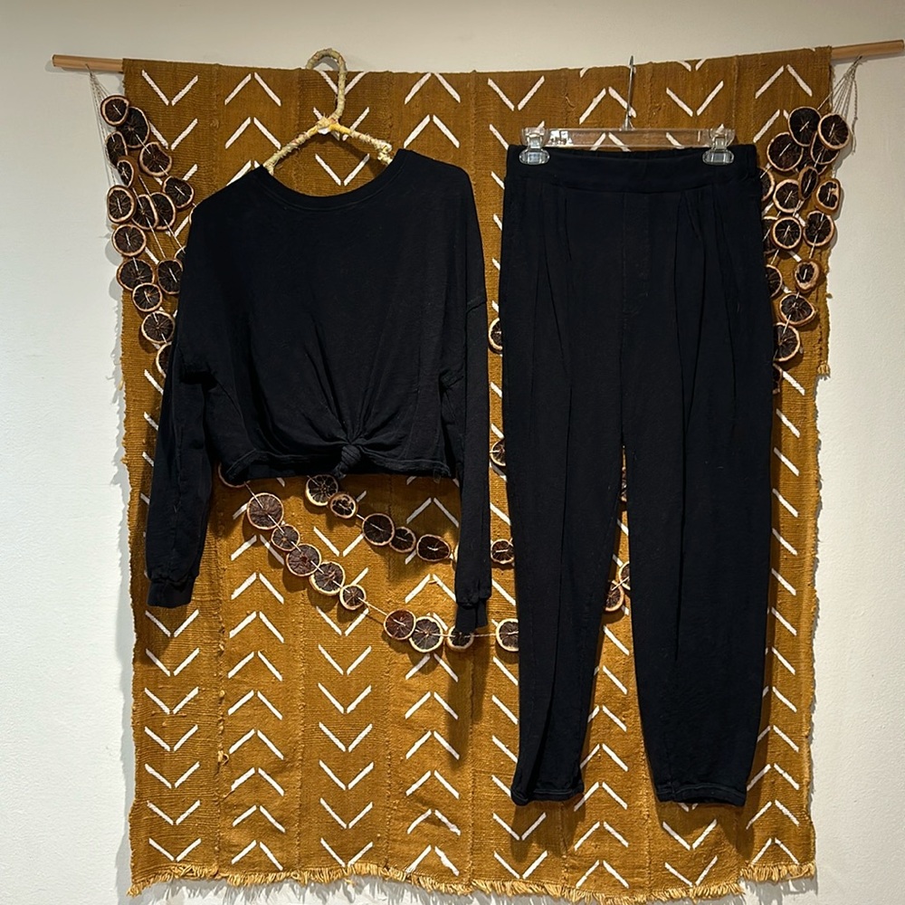 Free People lounge set (long sleeve crop top and high-rise pants
